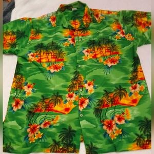 MENS VTG. ALOHA"CREATIONS" BUTTON-UP SHORT SLEEVE TROPICAL VACATION SHIRT SZ.LG